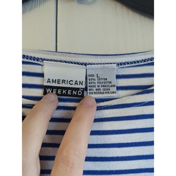 American Weekend Women's Blue Striped Round Neck Blended Fiber Top Size L - Picture 3 of 5